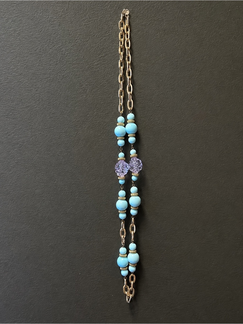 Vintage 1950s Pastel Sautoir Necklace- Blue and Lavender Beads